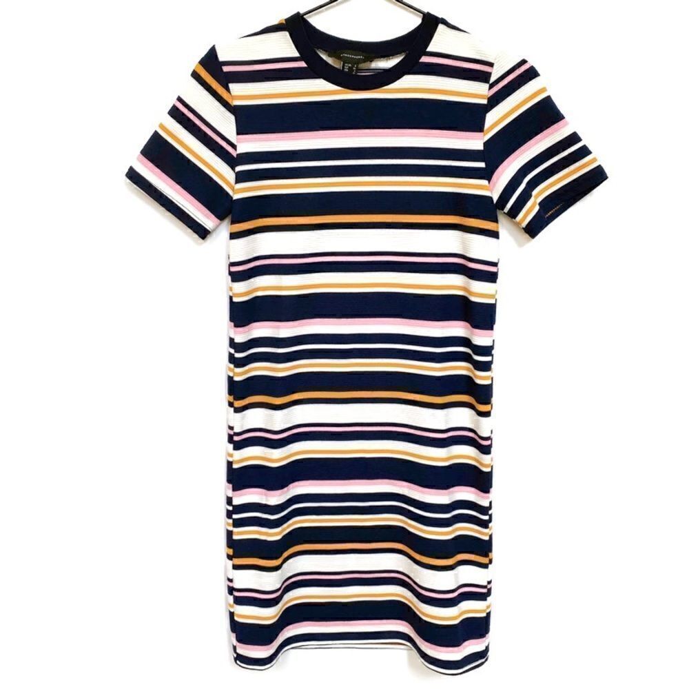 Atmosphere Striped Short Sleeve Bodycon Mini Dress Blue White Pink Yellow 2